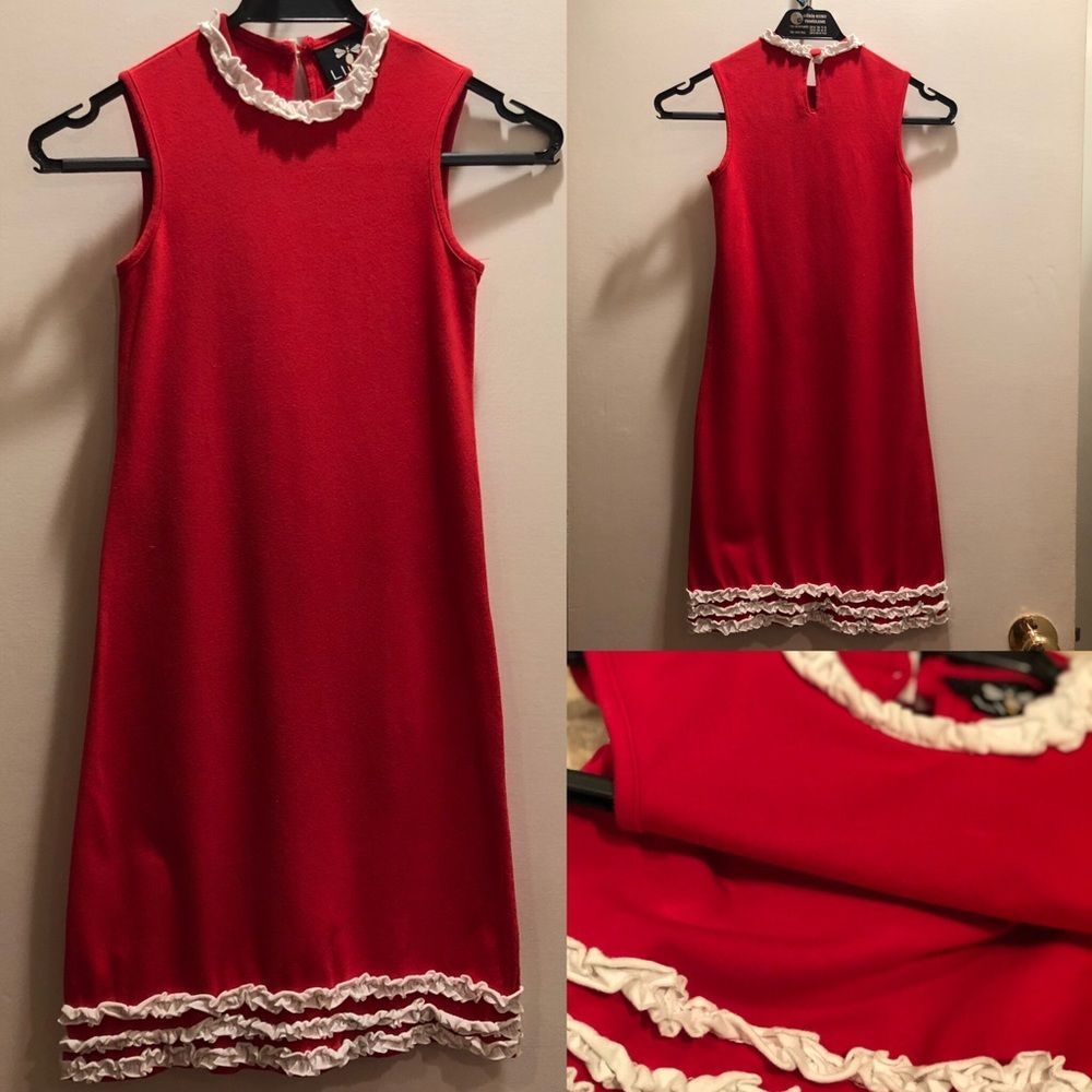 Llum Red Cotton Lycra Dress w/ ruffle detail Sz 8